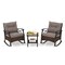 3-Piece Outdoor Rattan Rocking Chairs Set with 2-Tier Side Table for Garden and Backyard